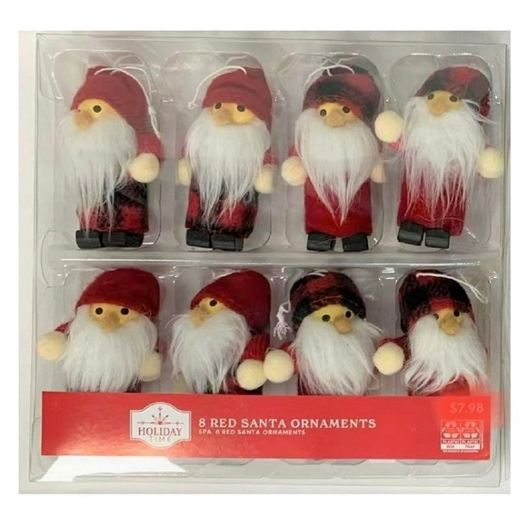 8pk Holiday Time Red Santa Ornament. Red / White Color. Casual Traditional Theme - Picture 2 of 2